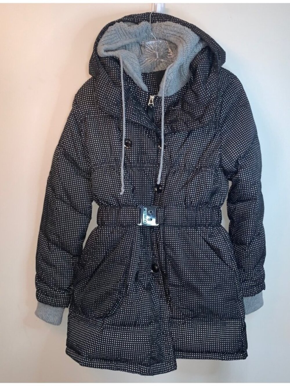 Pinko Black Grey Puffer Jacket Belted Goose Down 6